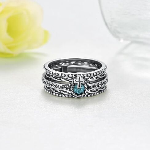 Cross Anxiety Fidget Rings 925 Sterling Silver Adjustable Stress Spinner Rings Jewelry Gifts for Anxiety Women Men in Saudi Arabia