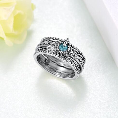 Cross Anxiety Fidget Rings 925 Sterling Silver Adjustable Stress Spinner Rings Jewelry Gifts for Anxiety Women Men in Saudi Arabia