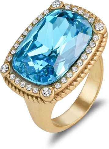 Vintage Gold Plated Ring with Blue Zircon Adjustable Antique Statement Jewelry for Women Size 8-9 in Saudi Arabia