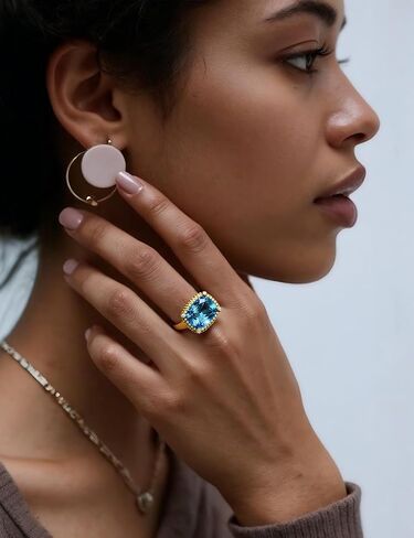 Vintage Gold Plated Ring with Blue Zircon Adjustable Antique Statement Jewelry for Women Size 8-9 in Saudi Arabia
