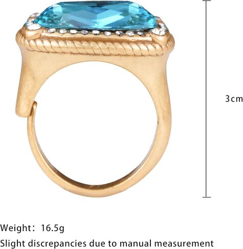 Vintage Gold Plated Ring with Blue Zircon Adjustable Antique Statement Jewelry for Women Size 8-9 in Saudi Arabia