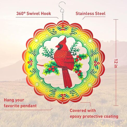 دوارات الرياح المعدنية من Hummingbird، هدايا دوارة رياح معلقة ثلاثية الأبعاد للنساء/الرجال، دوارة رياح 12 بوصة للديكور الخارجي والداخلي، فن الفناء، تزيين الحديقة in Kuwait