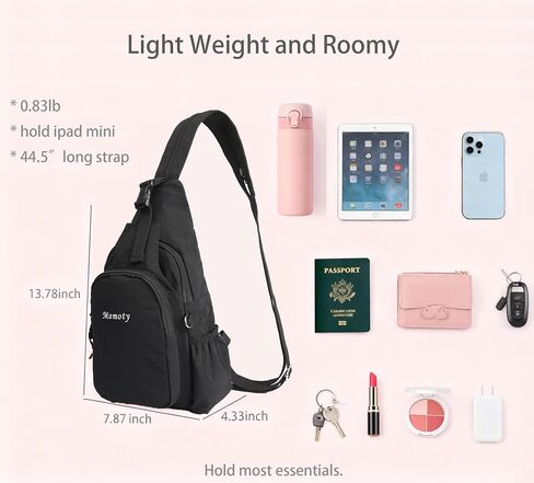 Small Backpack Waterproof Lightweight Daypack Crossbody Sling Bag Casual Travel Bag (Black) in Saudi Arabia