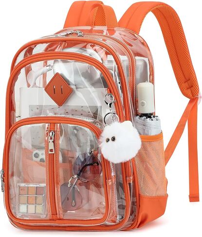 Clear Backpack for School Girls Boys, Heavy Duty Large Transparent See Through Women Bookbags for Travel College Workplace Security Approved - Orange in Saudi Arabia