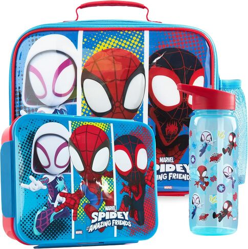 Get Trend Spidey and His Amazing Friends Insulated Lunch Bag 3Pc Set with Reusable Bento Box and 21.6 fl oz BPA-Free Water Bottle with Straw, Lightweight Kids Lunch Box, Gifts for Boys(Multi Spidey) in Saudi Arabia