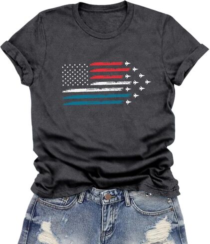 American Flag Shirts for Women USA Patriotic T-Shirt 4th of July Tee Tops in Saudi Arabia
