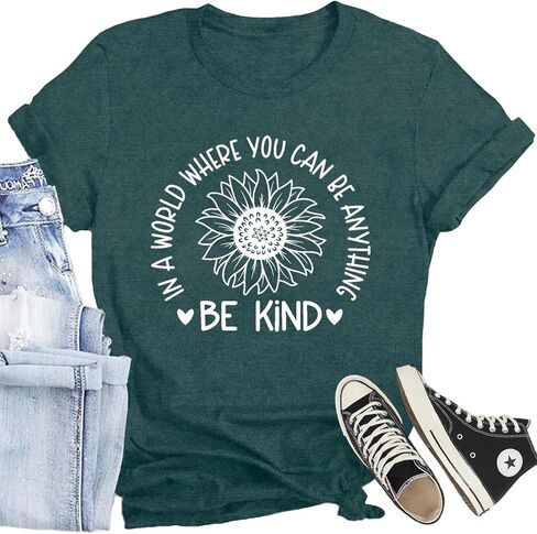 Be Kind Shirt for Women Flower Letter Print Tee Tops Casual Inspirational Kindness T-Shirt in Saudi Arabia