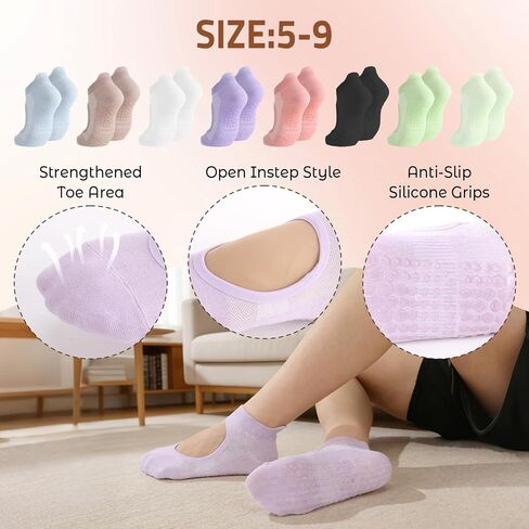 8 Pairs Pilates Socks with Grips for Women Yoga Socks Non Slip for Yoga Workout Hospital Dance Workout in Saudi Arabia