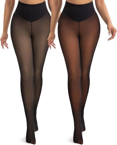 HONGTEYA 2PCS Fleece Lined Leggings Women - Sheer Thermal Tights Fake Translucent Warm Pantyhose for Winter in Saudi Arabia