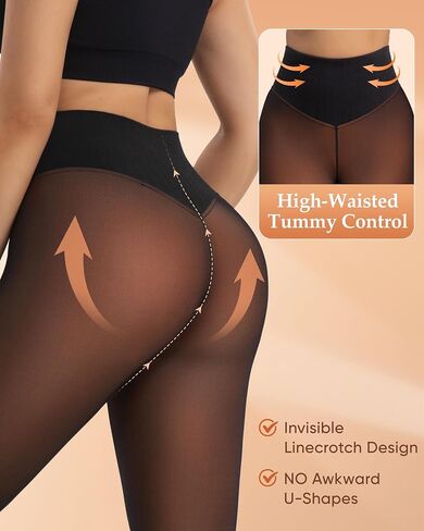 HONGTEYA 2PCS Fleece Lined Leggings Women - Sheer Thermal Tights Fake Translucent Warm Pantyhose for Winter in Saudi Arabia