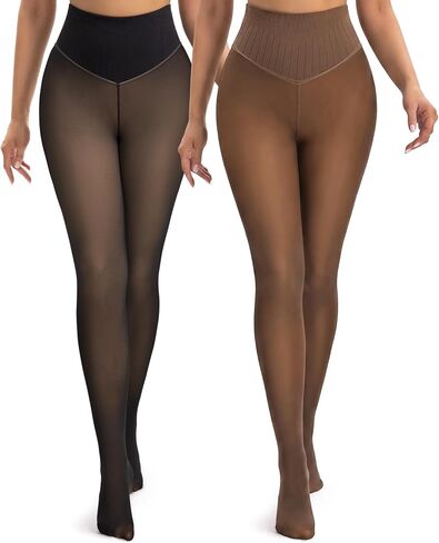 HONGTEYA 2PCS Fleece Lined Leggings Women - Sheer Thermal Tights Fake Translucent Warm Pantyhose for Winter in Saudi Arabia