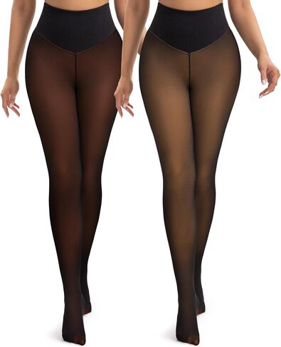 HONGTEYA 2PCS Fleece Lined Leggings Women - Sheer Thermal Tights Fake Translucent Warm Pantyhose for Winter in Saudi Arabia