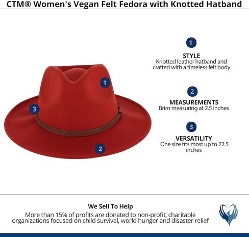 CTM Women's Vegan Felt Fedora with Knotted Hatband in Kuwait