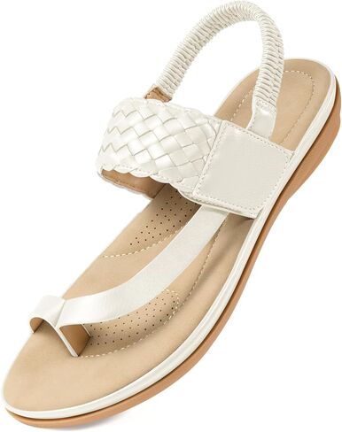 Aomigoct Comfort Womens Flat Sandals: Breathable Insoles & Non-Slip TPR Sole for Everyday Walks - Elastic Ankle Strap & Weaving Design for Casual Outings - Active Women in Saudi Arabia