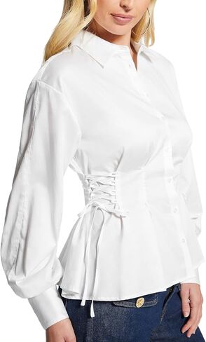 Guess Women's Long Sleeve Jackie Lace Up Top in Kuwait