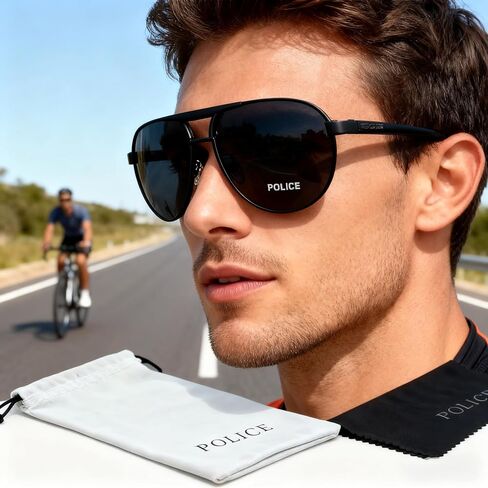 POLICE S8480 Polarized Sunglasses, Black Alloy Frame, 63mm Lens Width, UV Protection for Driving, Sports, Outdoor Activities in Saudi Arabia