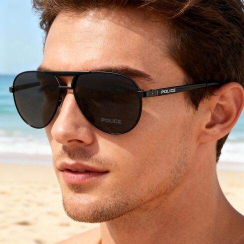 POLICE S8480 Polarized Sunglasses, Black Alloy Frame, 63mm Lens Width, UV Protection for Driving, Sports, Outdoor Activities in Saudi Arabia
