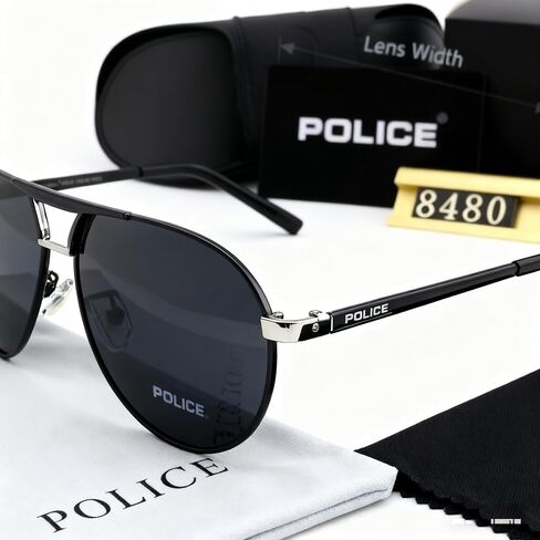 POLICE S8480 Polarized Sunglasses, Black Alloy Frame, 63mm Lens Width, UV Protection for Driving, Sports, Outdoor Activities in Saudi Arabia