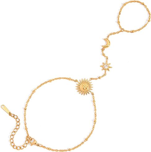18K Gold Plated Hand Chain Bracelet for Women, Dainty Adjustable Finger Ring Bracelets Stainless Steel Non-Tarnish Trendy Summer Stackable Jewelry in Saudi Arabia
