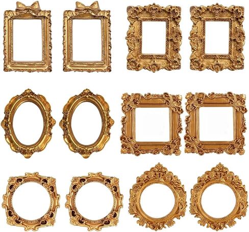 12 Pcs Resin Mini Picture Frames 6 Styles Mini Frame Vintage Carving Small Gold Frames for Crafts Table Top Decor DIY Wall Hanging Jewelry Display Photography Party Hotel Home Decoration (Gold) in Saudi Arabia