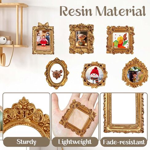 12 Pcs Resin Mini Picture Frames 6 Styles Mini Frame Vintage Carving Small Gold Frames for Crafts Table Top Decor DIY Wall Hanging Jewelry Display Photography Party Hotel Home Decoration (Gold) in Saudi Arabia