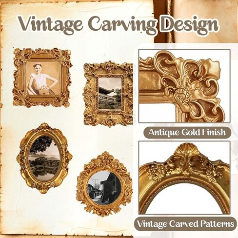 12 Pcs Resin Mini Picture Frames 6 Styles Mini Frame Vintage Carving Small Gold Frames for Crafts Table Top Decor DIY Wall Hanging Jewelry Display Photography Party Hotel Home Decoration (Gold) in Saudi Arabia