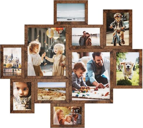 SONGMICS Picture Frames, Collage Photo Frames Set of 10, Two 8x10, Four 5x7, Four 4x6, Wall Gallery Display, Tool-Free Assembly,Rustic Brown URPF100MZ01 in Kuwait