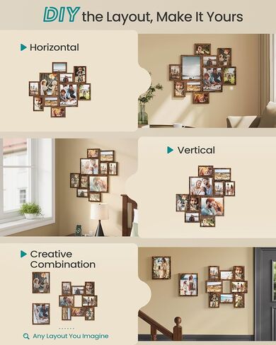 SONGMICS Picture Frames, Collage Photo Frames Set of 10, Two 8x10, Four 5x7, Four 4x6, Wall Gallery Display, Tool-Free Assembly,Rustic Brown URPF100MZ01 in Kuwait