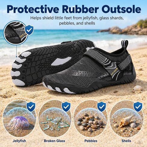 Kids Water Shoes for Boys & Girls - Quick-Dry Toddler Aqua Socks with Non-Slip Sole & Toe Protection for Beach, Pool, Swim & Outdoors AQUAS01-BLACK-34 in Saudi Arabia