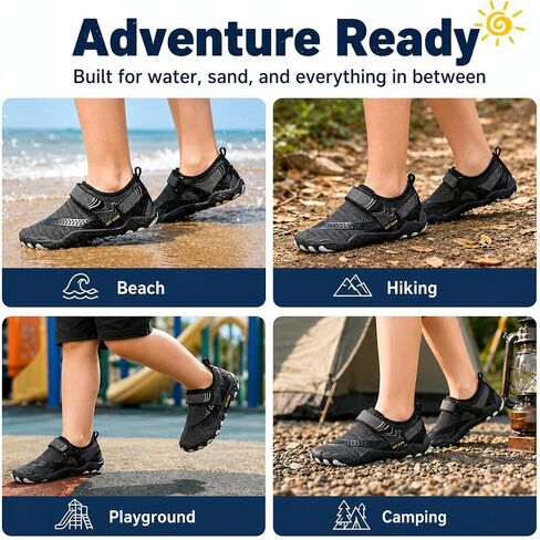 Kids Water Shoes for Boys & Girls - Quick-Dry Toddler Aqua Socks with Non-Slip Sole & Toe Protection for Beach, Pool, Swim & Outdoors AQUAS01-BLACK-34 in Saudi Arabia