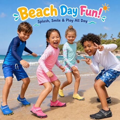 Kids Water Shoes for Boys & Girls - Quick-Dry Toddler Aqua Socks with Non-Slip Sole & Toe Protection for Beach, Pool, Swim & Outdoors AQUAS01-BLACK-34 in Saudi Arabia