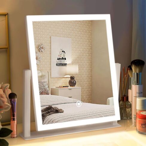 12-Inch Vanity Mirror with Lights, 3 Color Modes & Adjustable Brightness, Touch Control Makeup Mirror, Lighted Desk Mirror for Makeup and Vanity in Saudi Arabia
