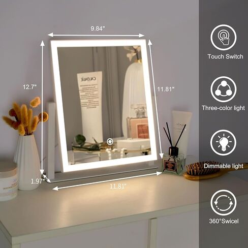 12-Inch Vanity Mirror with Lights, 3 Color Modes & Adjustable Brightness, Touch Control Makeup Mirror, Lighted Desk Mirror for Makeup and Vanity in Saudi Arabia