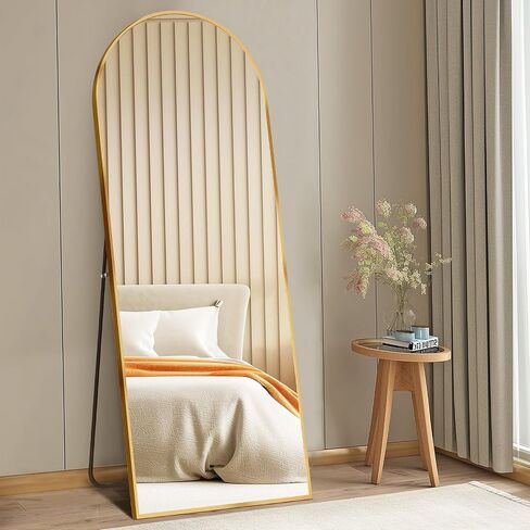 56"x15" Arched Full Length Mirror, Full Body Mirror with Leaning or Standing, Floor Standing Aluminum Frame for Bedroom, Livingroom, Cloakroom, Gold in Saudi Arabia