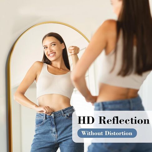56"x15" Arched Full Length Mirror, Full Body Mirror with Leaning or Standing, Floor Standing Aluminum Frame for Bedroom, Livingroom, Cloakroom, Gold in Saudi Arabia