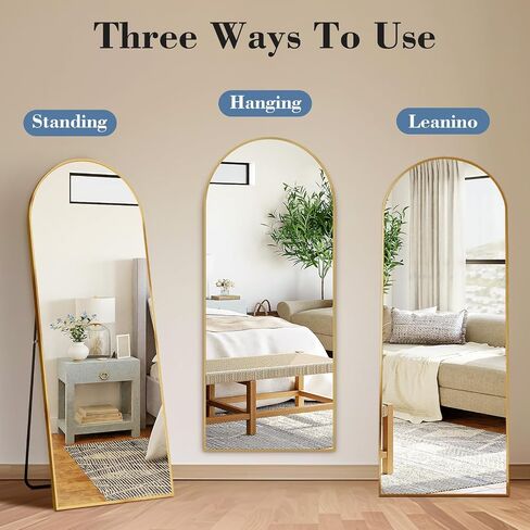 56"x15" Arched Full Length Mirror, Full Body Mirror with Leaning or Standing, Floor Standing Aluminum Frame for Bedroom, Livingroom, Cloakroom, Gold in Saudi Arabia