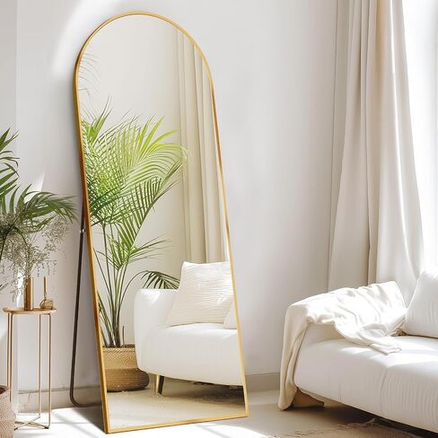 56"x15" Arched Full Length Mirror, Full Body Mirror with Leaning or Standing, Floor Standing Aluminum Frame for Bedroom, Livingroom, Cloakroom, Gold in Saudi Arabia
