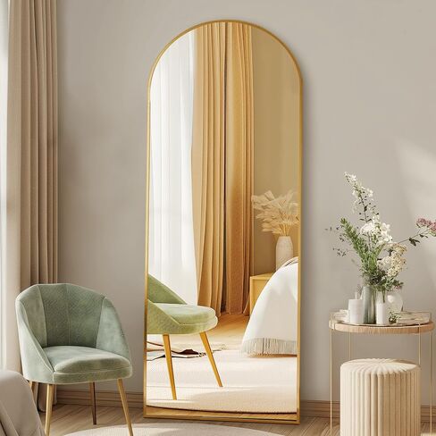 56"x15" Arched Full Length Mirror, Full Body Mirror with Leaning or Standing, Floor Standing Aluminum Frame for Bedroom, Livingroom, Cloakroom, Gold in Saudi Arabia