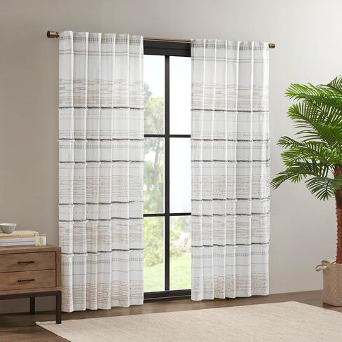 INK+IVY NEA 100% Cotton Single Panel Curtain Stripes Tassels Trim Boho Design Rod Pocket Top Drape for Living Room, Privacy Window Treatment for Bedroom, 50" x 84", Off White/Gray in Saudi Arabia