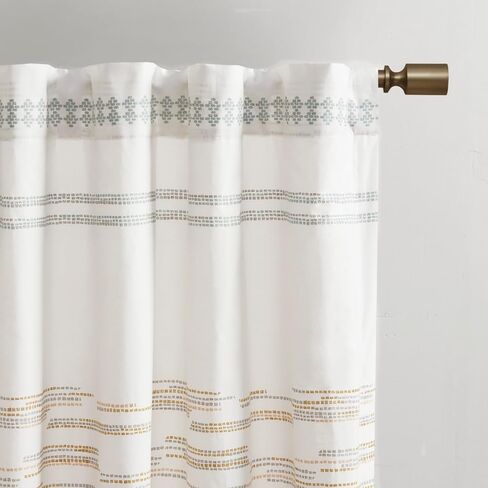 INK+IVY NEA 100% Cotton Single Panel Curtain Stripes Tassels Trim Boho Design Rod Pocket Top Drape for Living Room, Privacy Window Treatment for Bedroom, 50" x 84", Off White/Gray in Saudi Arabia
