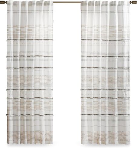 INK+IVY NEA 100% Cotton Single Panel Curtain Stripes Tassels Trim Boho Design Rod Pocket Top Drape for Living Room, Privacy Window Treatment for Bedroom, 50" x 84", Off White/Gray in Saudi Arabia