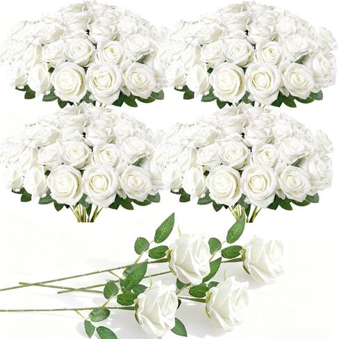 100 Pcs Fake Roses Bulk Red Artificial Flowers, Artificial Velvet Silk Roses Bouquet with Stems for Wedding Decoration, Fake Flowers in Vase Valentines Day Floral Arrangement Home Decor Centerpiece in Saudi Arabia