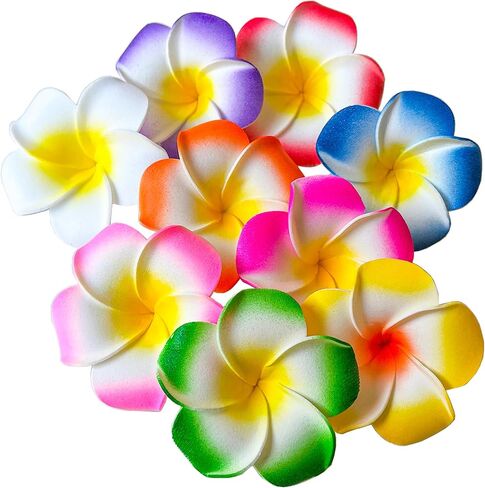 100Pcs Colorful Foam Plumeria Flowers, Frangipani Artificial Plumeria for Hawaiian Party Decor, DIY Crafts, and Wedding Decoration (9 Vibrant Colors, 5cm/1.97") in Saudi Arabia