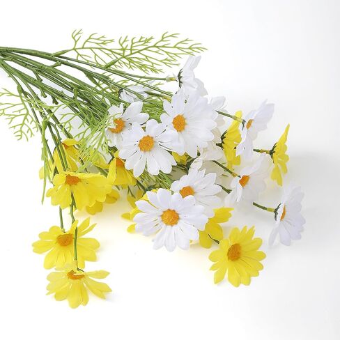 Artificial White Daisy Flowers, 6 Bundles 21" UV Resistant Outdoor Yellow and White Silk Daisies Flowers with Stems and Leaves Faux Greenery Shrubs Plants Arrangements for Home Garden Vase Decor in Saudi Arabia