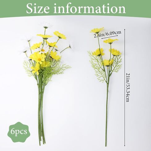 Artificial White Daisy Flowers, 6 Bundles 21" UV Resistant Outdoor Yellow and White Silk Daisies Flowers with Stems and Leaves Faux Greenery Shrubs Plants Arrangements for Home Garden Vase Decor in Saudi Arabia