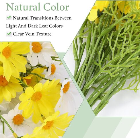Artificial White Daisy Flowers, 6 Bundles 21" UV Resistant Outdoor Yellow and White Silk Daisies Flowers with Stems and Leaves Faux Greenery Shrubs Plants Arrangements for Home Garden Vase Decor in Saudi Arabia