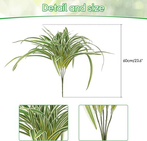 2 Packs Artificial Spider Plant Large 23.6In Fake Greenery Plants UV Resistant Outside Faux Plants Bushes for Indoor Table Outdoor Planter Decor (2) in Saudi Arabia