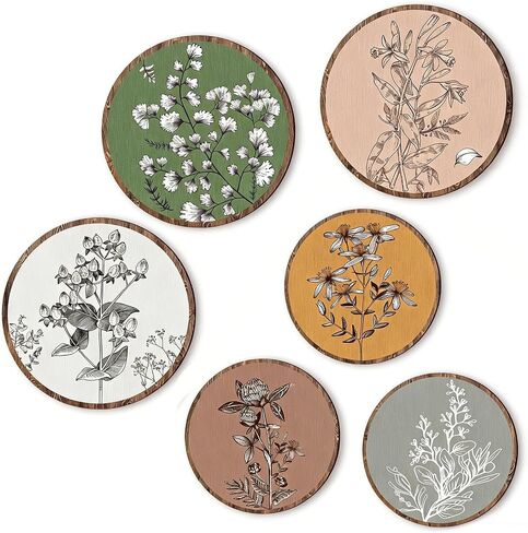 HPZIHYNAP Boho Plant Wall Art Set of 6 - Cute Aesthetic Wooden Wall Decor, Rustic Bohemian Hanging Prints for Bedroom, Living Room & Office in Saudi Arabia