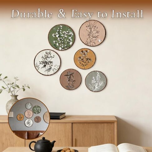 HPZIHYNAP Boho Plant Wall Art Set of 6 - Cute Aesthetic Wooden Wall Decor, Rustic Bohemian Hanging Prints for Bedroom, Living Room & Office in Saudi Arabia