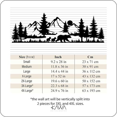 KAWA METALWORKS Rustic Mountain Scene Metal Wall Art with Bears, Black Forest Landscape with Trees and Wildlife, Living Room Wall Hanging, Gift For Lodge, Cabin and Cottagecore in Saudi Arabia